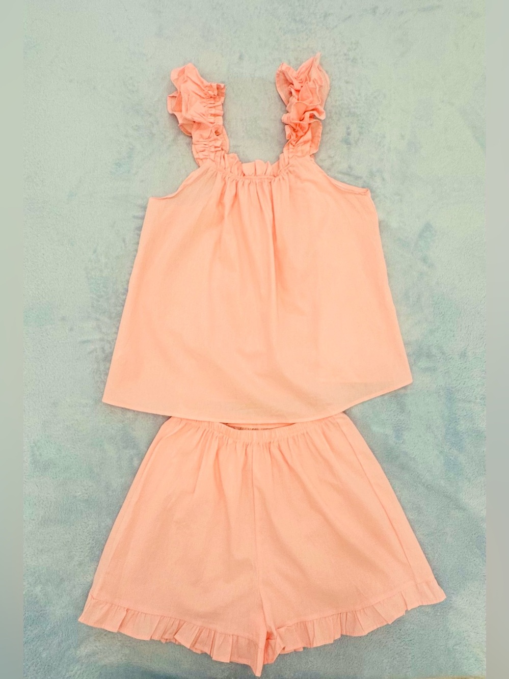 Peach Ruffle Strap Tank and Shorts Set